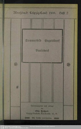 Heft 2. Sommerfeld. Engelsdorf. Baalsdorf