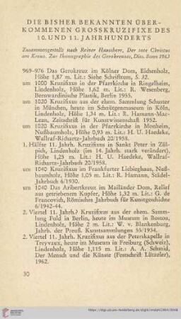 Die bisher bekannten überkommenen Grosskruzifixe des 10. und 11. Jahrhunderts