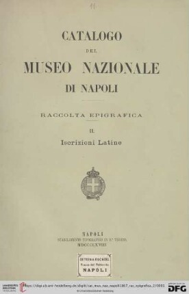 epig: Catalogo del Museo Nazionale di Napoli: Raccolta epigrafica : 2. Iscrizioni latine