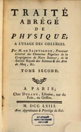 Traité Abrégé De Physique : A L'Usage Des Colleges, 2