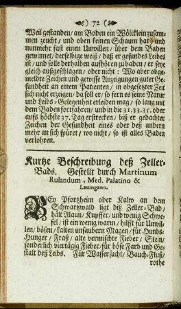 Kurtze Beschreibung deß Zeller-Bads.
