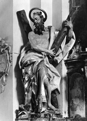 Altar : Altar (vor 1765; H. G. Gigl). Der heilige Andreas. Lindau (Bodensee), Ehemalige Stiftskirche Mariä Himmelfahrt