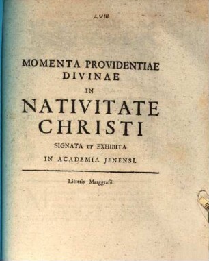 Momenta providentiae divinae in nativitate Christi signata et exhibita : Programma natalit.