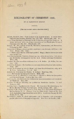 A bibliography of chemistry for the year 1887
