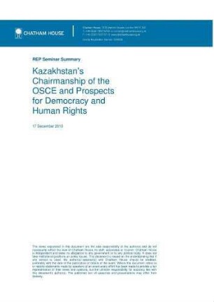 Kazakhstan's chairmanship of the OSCE and prospects for democracy and human rights