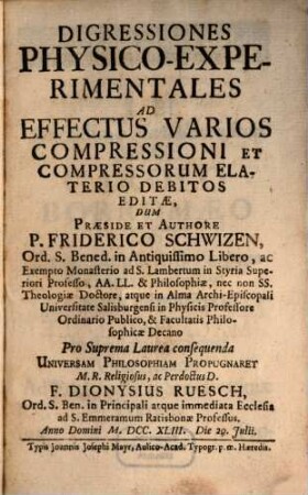 Digressiones physico-experimentales ad effectus varios compressioni et compressorum elaterio debitos