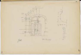 Jesuitenkirche, Hall/Tirol: Ansicht, Details Portal (aus: Skizzen- und Fotoalbum 13)