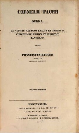 Cornelii Taciti Opera, 3. Historiae