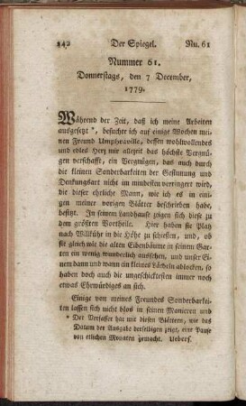 Nummer 61. Donnerstags, den 7 December, 1779. - Nummer 64. Sonnabends, den 18 December, 1779.