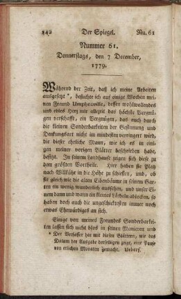 Nummer 61. Donnerstags, den 7 December, 1779. - Nummer 64. Sonnabends, den 18 December, 1779.