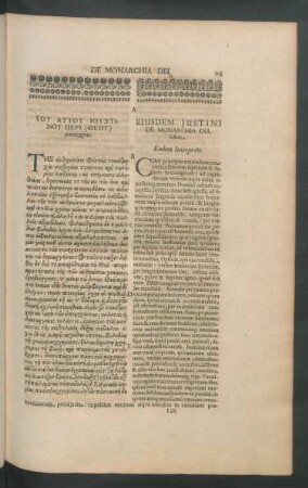 Eiusdem Justini De Monarchia Dei, Liber. eodem Interprete.