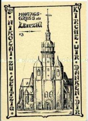 Postkarte zur Leipziger Montagsdemonstration, Nr.3, Motiv Nikolaikirche