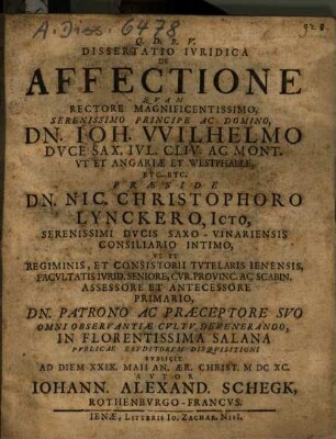 Dissertatio Iuridica De Affectione
