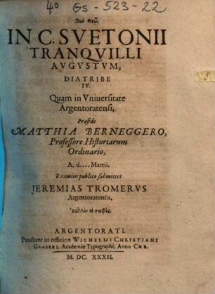 In C. Svetonii Tranqvilli Avgvstvm, Diatribe IV.