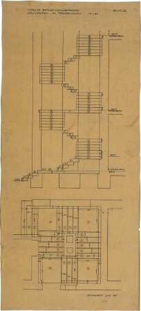 Fischer, Theodor; Stuttgart; Erlöserkirche - Steinstufen im Treppenturm (Grundriss, Schnitt)
