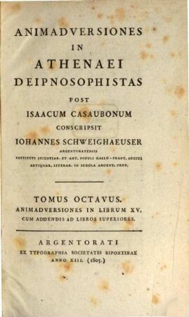 Animadversiones in Athenaei Deipnosophistas, 8. Animadversiones in librum XV, cum addendis ad libros superiores