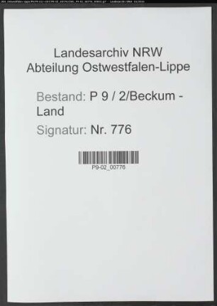 Sterberegister Standesamt Beckum-Land
