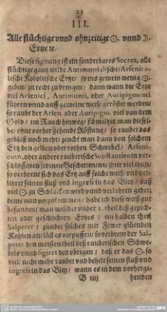 III. Alle flüchtige unnd ohnzeitige [.]. unnd [.]. Ertze [.]