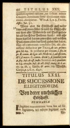 Titlulus XXXI. De Successione Illegitimorum. Von derer unehelichen Erbschafft