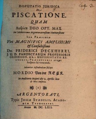Disputatio Juridica De Piscatione