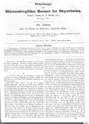 249. Sitzung, Stuttgart, 16.12.1854