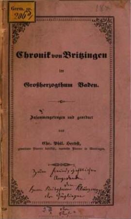 Chronik von Britzingen im Großherzogthum Baden