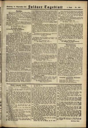 Zweite Ausgabe vom Samstag, den 10. September 1921.