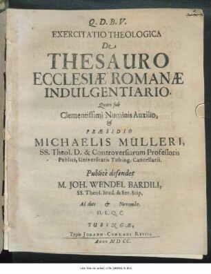 Exercitatio Theologica De Thesauro Ecclesiae Romanae Indulgentiario