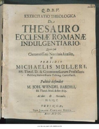 Exercitatio Theologica De Thesauro Ecclesiae Romanae Indulgentiario
