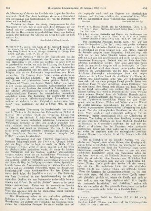 454 [Rezension] Bouillard, Henri, Blondel und das Christentum