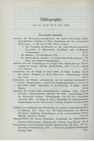 Bibliographie vom 14. bis 9. Juni 1898.
