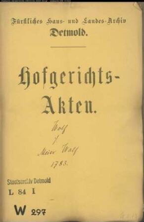 Wolf, Friedrich zu Horn gegen Meier Wolf zu Heesten - Kuhkamp bei Horn