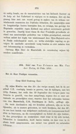 104. Brief van Van Polanen aan Min. Van der Heim, 10 Febr. 1810