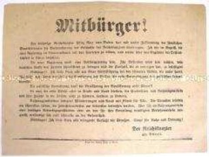 Flugblatt mit der Bekanntgabe der Einsetzung von Friedrich Ebert als Reichskanzler