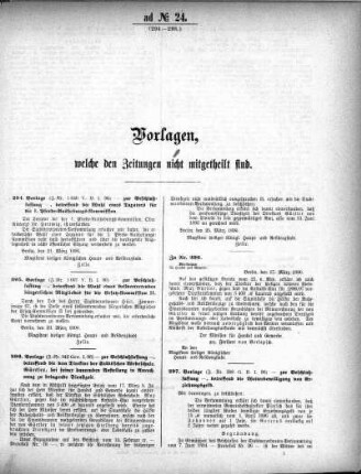 Anlage: ad No. 24 (294-298.), Vorlagen, welche den Zeitungen nicht mitgeteilt sind