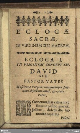 Eclogae Sacrae, In Virginem Dei Matrem
