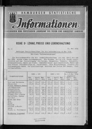 Hamburger Preisindexziffern für die Lebenshaltung im Mai 1954 : Nr. 8