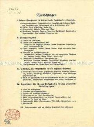 Wunschbogen zum Spendenaufruf einer Heeresabteilung (?)