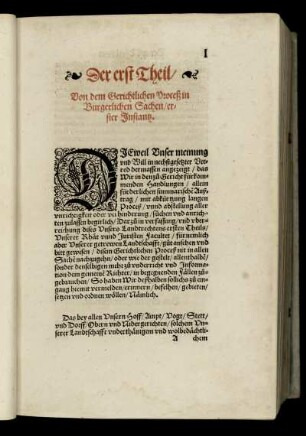 Der erst Theil. Von dem Gerichtlichen Proceß in Bürgerlichen Sachen erster Instantz.