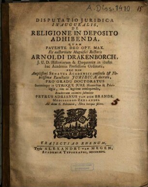 Disputatio iuridica inauguralis de religione in deposito adhibenda