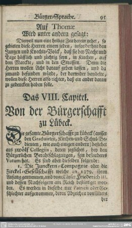 Das VIII. Capitel. Von der Bürgerschafft zu Lübeck