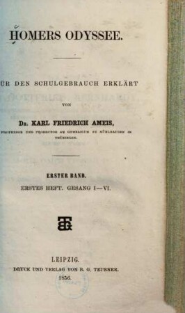 Homers Odyssee : Für den Schulgebrauch, 1,1. Gesang I - VI