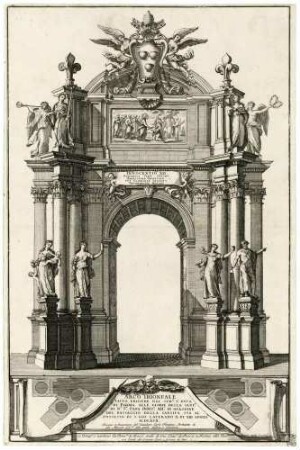 Ephemerer Triumphbogen in Rom anlässlich der feierlichen Inbesitznahme ("Possesso") der Lateransbasilika durch Papst Innozenz XII. im Jahr 1692