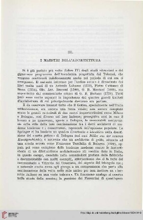 III. I maestri dell’architettura