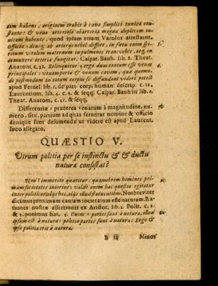 Quaestio V. Utrum politia per se instinctu & ductu naturae consistat?