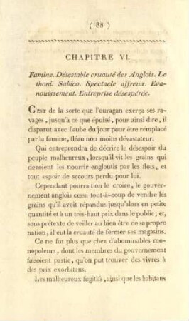Chapitre VI. Famine. Détéstable cruauté des Anglois ...