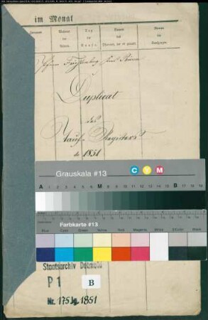 Kirchenbuchduplikat der katholischen Gemeinde Fürstenberg, Kreis Büren (GHT 1851). (Gemeinde: Katholische Gemeinde Fürstenberg)