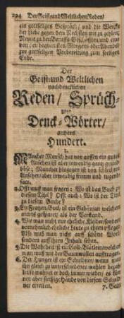 Der Geist- und Weltlichen nachdencklichen Reden/ Sprüch- und Denck-Wörter/ anders Hundert