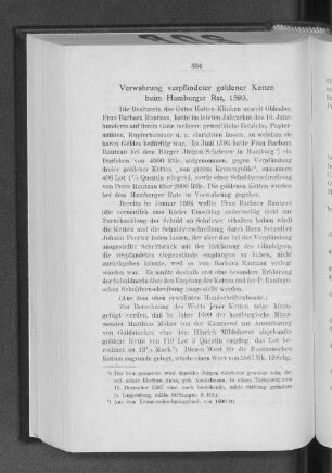 Verwahrung verpfändeter goldener Ketten beim Hamburger Rat, 1593.