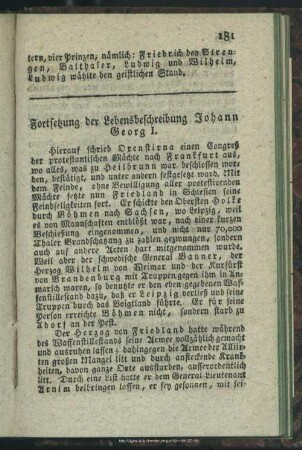 Fortsetzung der Lebensbeschreibung Johann Georg I.
